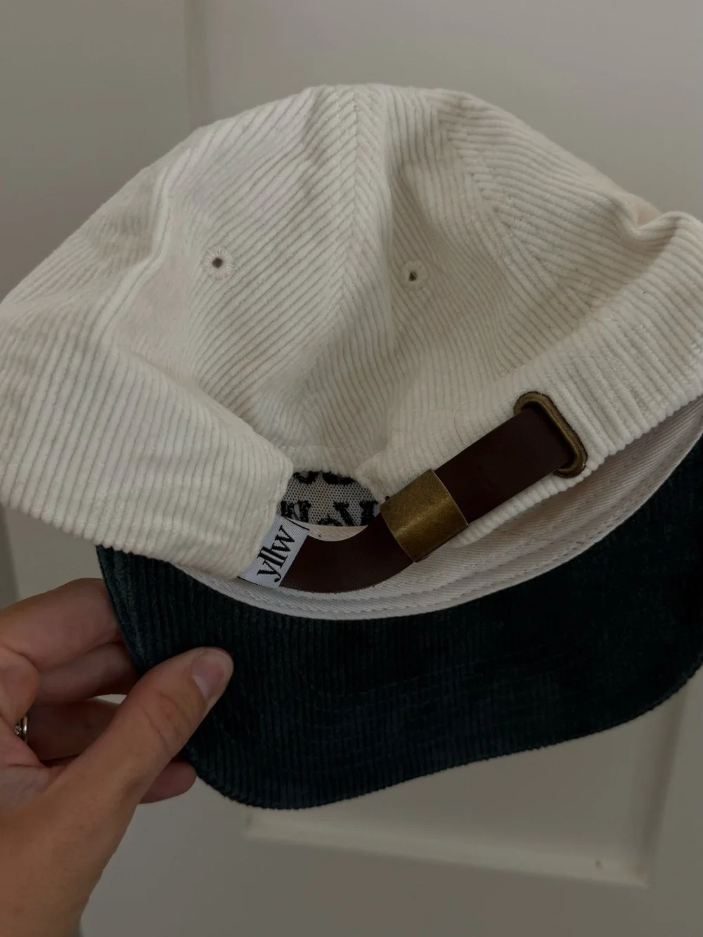 Yellow the Label Embroidered 'Let's Go For A Walk' Two-Tone Corduroy Cap